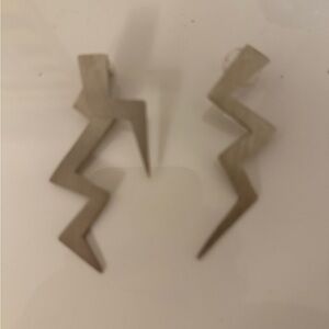Custom Design Asymmetrical Matt Silver Lightning Bolt Earrings